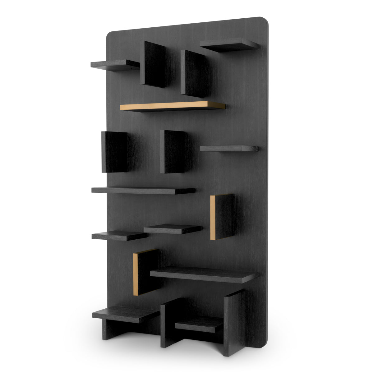 Eichholtz Highgrove Wall Cabinet, Charcoal Grey Oak Veneer, Brushed Brass (119689)