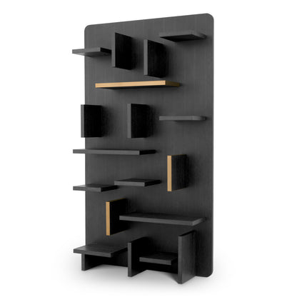 Eichholtz Highgrove Wall Cabinet, Charcoal Grey Oak Veneer, Brushed Brass (119689)