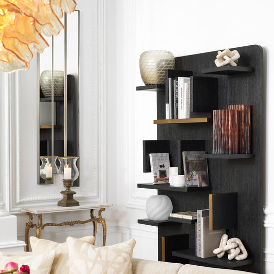 Eichholtz Highgrove Wall Cabinet, Charcoal Grey Oak Veneer, Brushed Brass (119689)