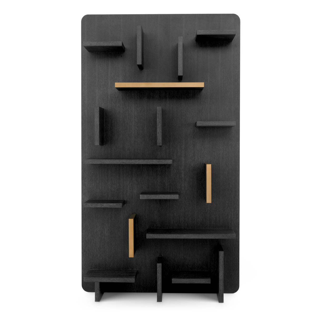 Eichholtz Highgrove Wall Cabinet, Charcoal Grey Oak Veneer, Brushed Brass (119689)