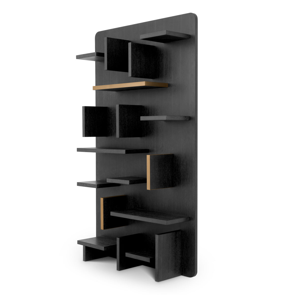 Eichholtz Highgrove Wall Cabinet, Charcoal Grey Oak Veneer, Brushed Brass (119689)