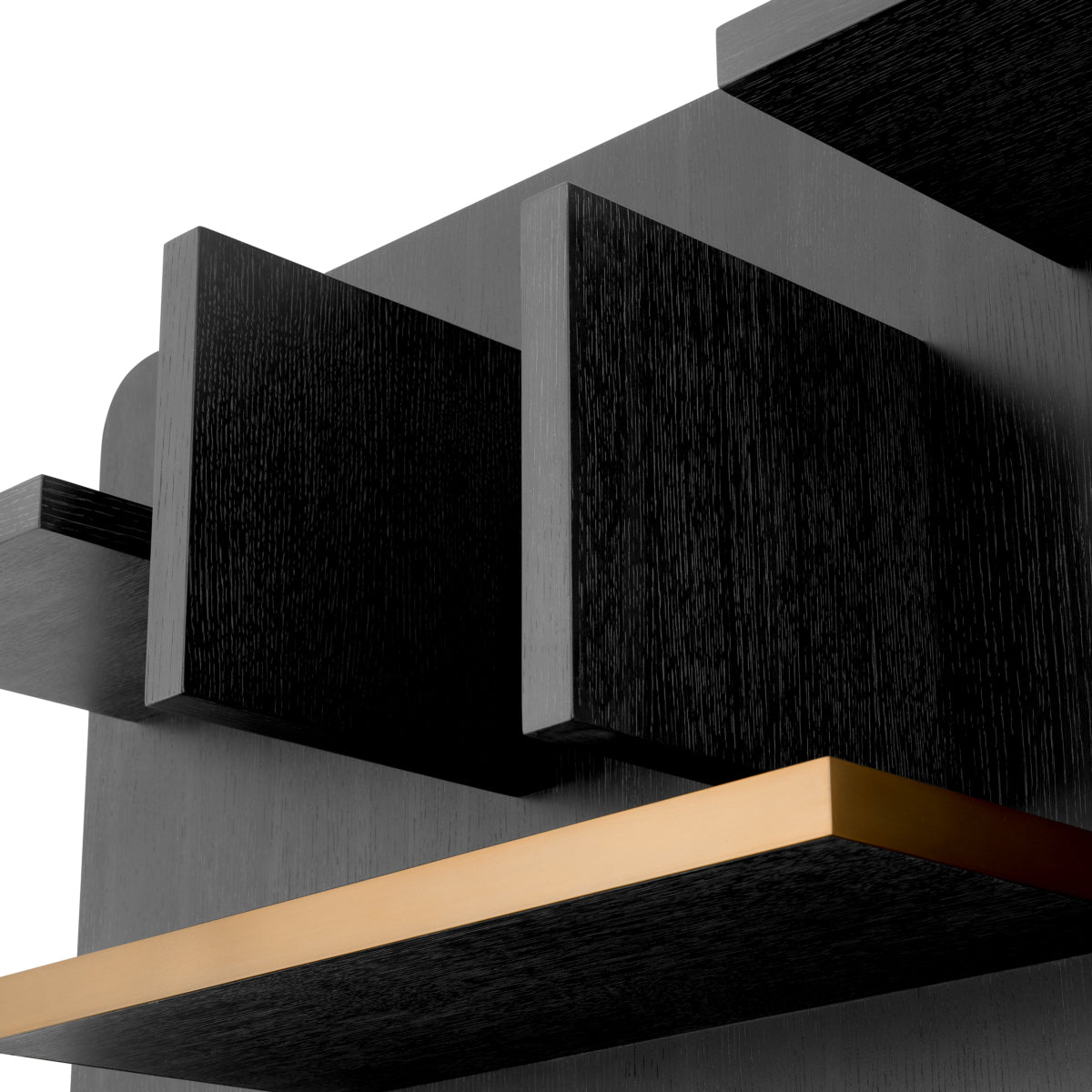Eichholtz Highgrove Wall Cabinet, Charcoal Grey Oak Veneer, Brushed Brass (119689)