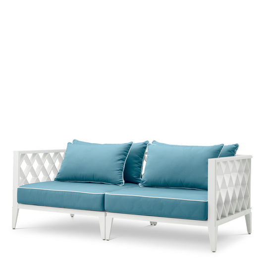 Eichholtz Ocean Club Outdoor Sofa, Small, White, Sunbrella Mineral Blue (119905)