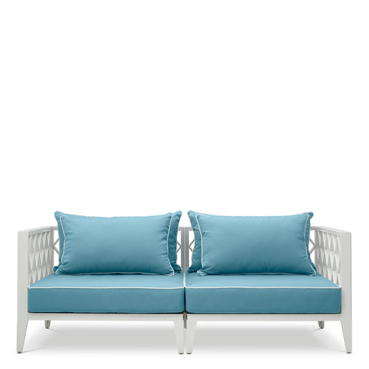 Eichholtz Ocean Club Outdoor Sofa, Small, White, Sunbrella Mineral Blue (119905)