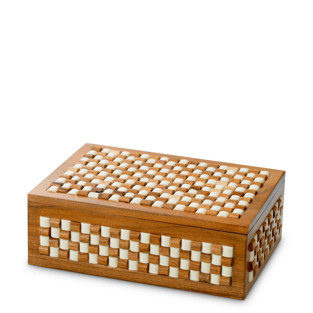Eichholtz Cavendish Box, Small, Wood, White And Brown Beads (119960)