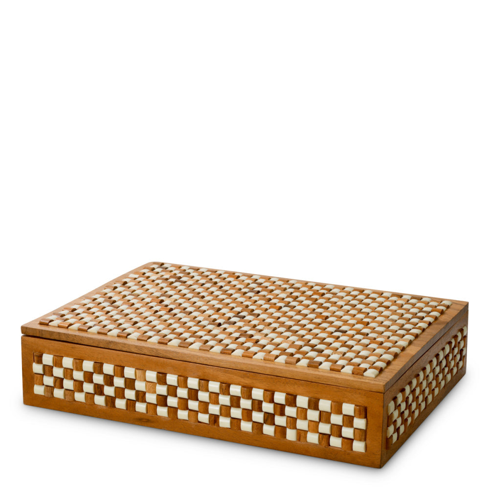 Eichholtz Cavendish Box, Large, Wood, White And Brown Beads (119961)