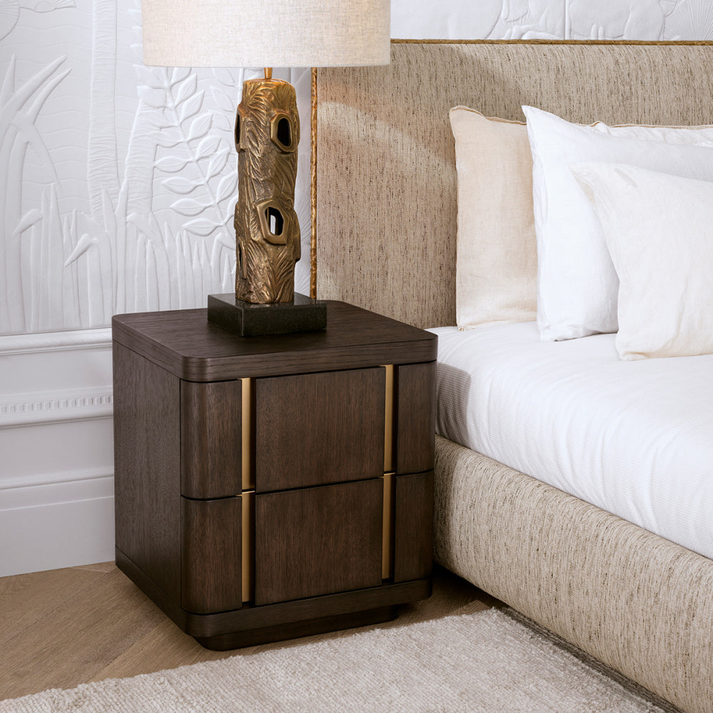 Eichholtz Modesto Nightstand, Small, Mocha Oak Veneer, Brushed Brass (119971)