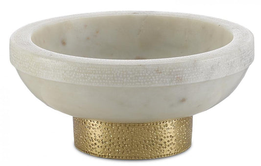 Currey and Company Valor Small White Marble Bowl White, Brass
