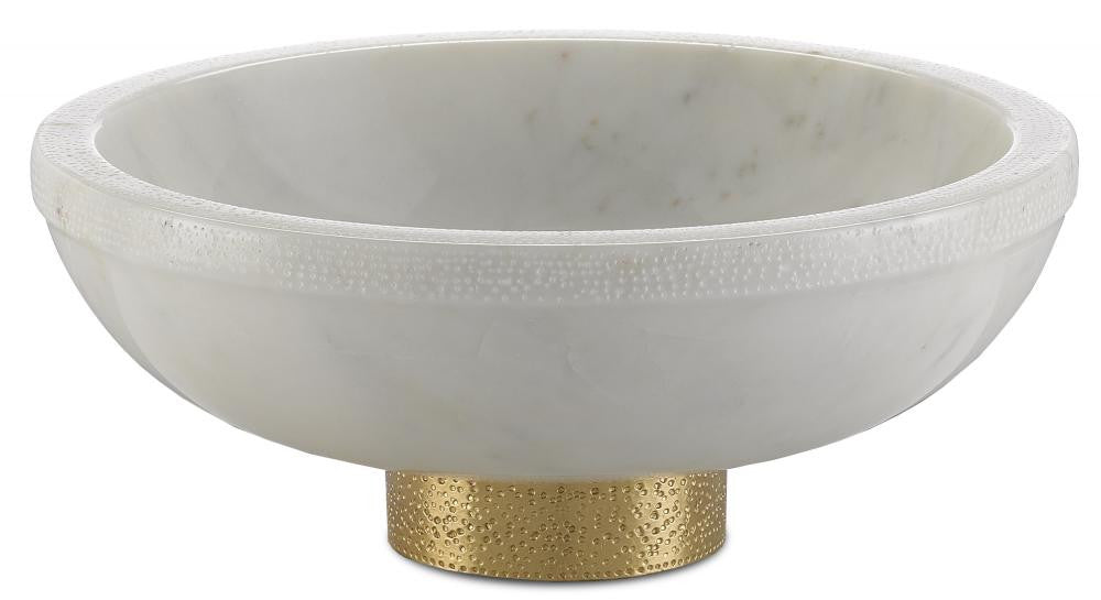 Currey and Company Valor Large White Marble Bowl Natural, Brass