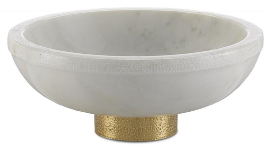Currey and Company Valor Large White Marble Bowl Natural, Brass