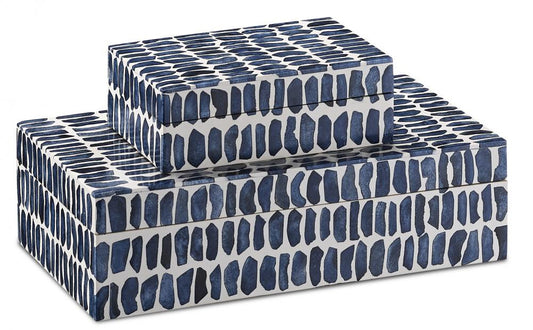 Currey and Company Indigo Box, Set of 2 Navy, White, Natural