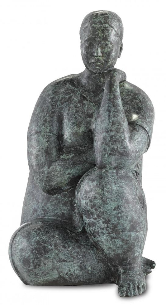 Currey and Company Lady Meditating Bronze Green, Black