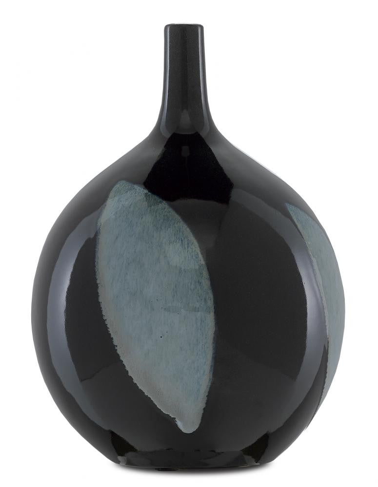 Currey and Company Let Us Twist the Glass Round Black Vase Black, Steel Blue
