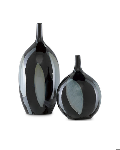 Let Us Twist the Glass Round Black Vase Currey and Company 1200-0408