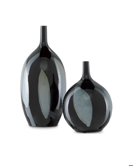 Let Us Twist the Glass Round Black Vase Currey and Company 1200-0408