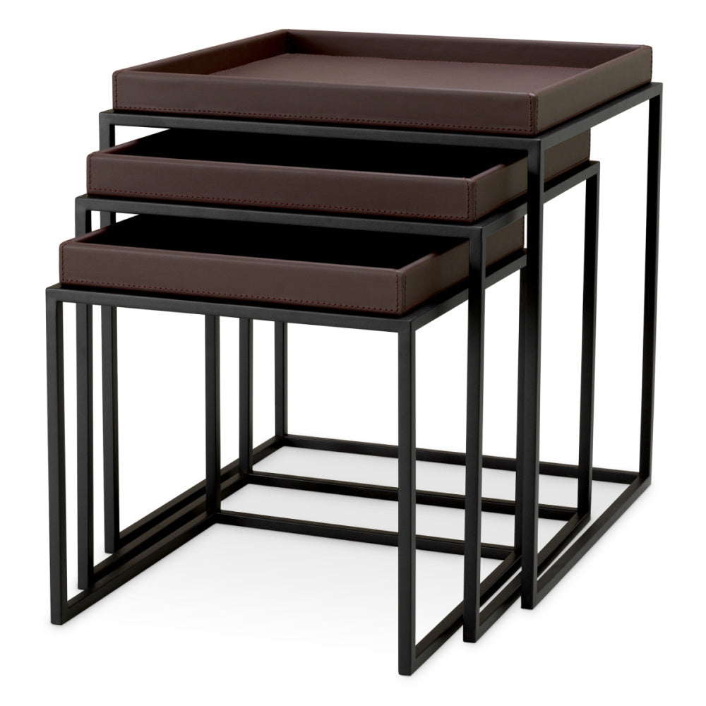 Eichholtz Léonard Side Table, Dark Brown Faux Leather, Black (120246)