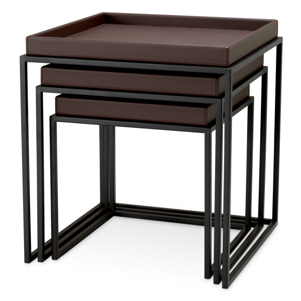 Eichholtz Léonard Side Table, Dark Brown Faux Leather, Black (120246)