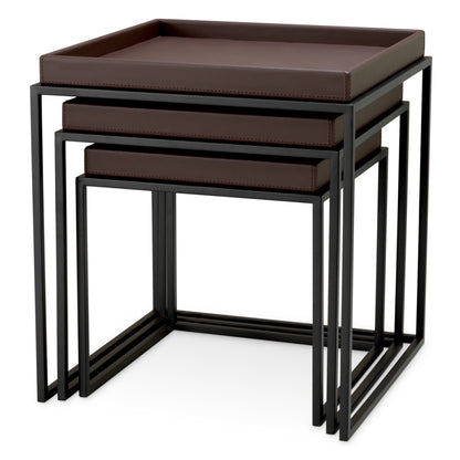 Eichholtz Léonard Side Table, Dark Brown Faux Leather, Black (120246)