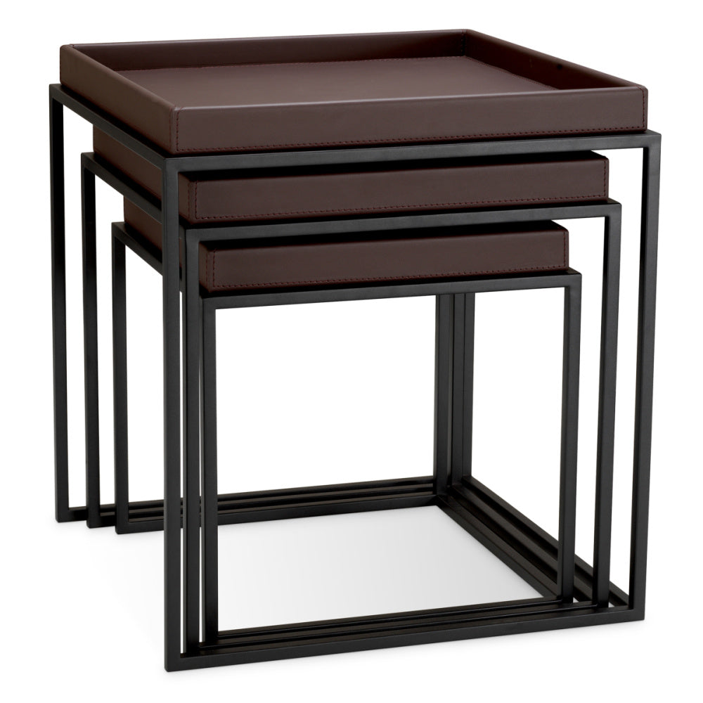 Eichholtz Léonard Side Table, Dark Brown Faux Leather, Black (120246)