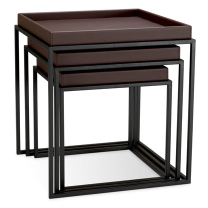 Eichholtz Léonard Side Table, Dark Brown Faux Leather, Black (120246)