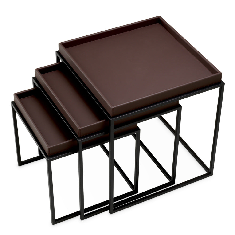 Eichholtz Léonard Side Table, Dark Brown Faux Leather, Black (120246)