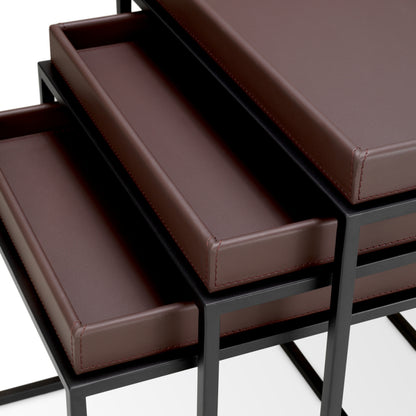Eichholtz Léonard Side Table, Dark Brown Faux Leather, Black (120246)