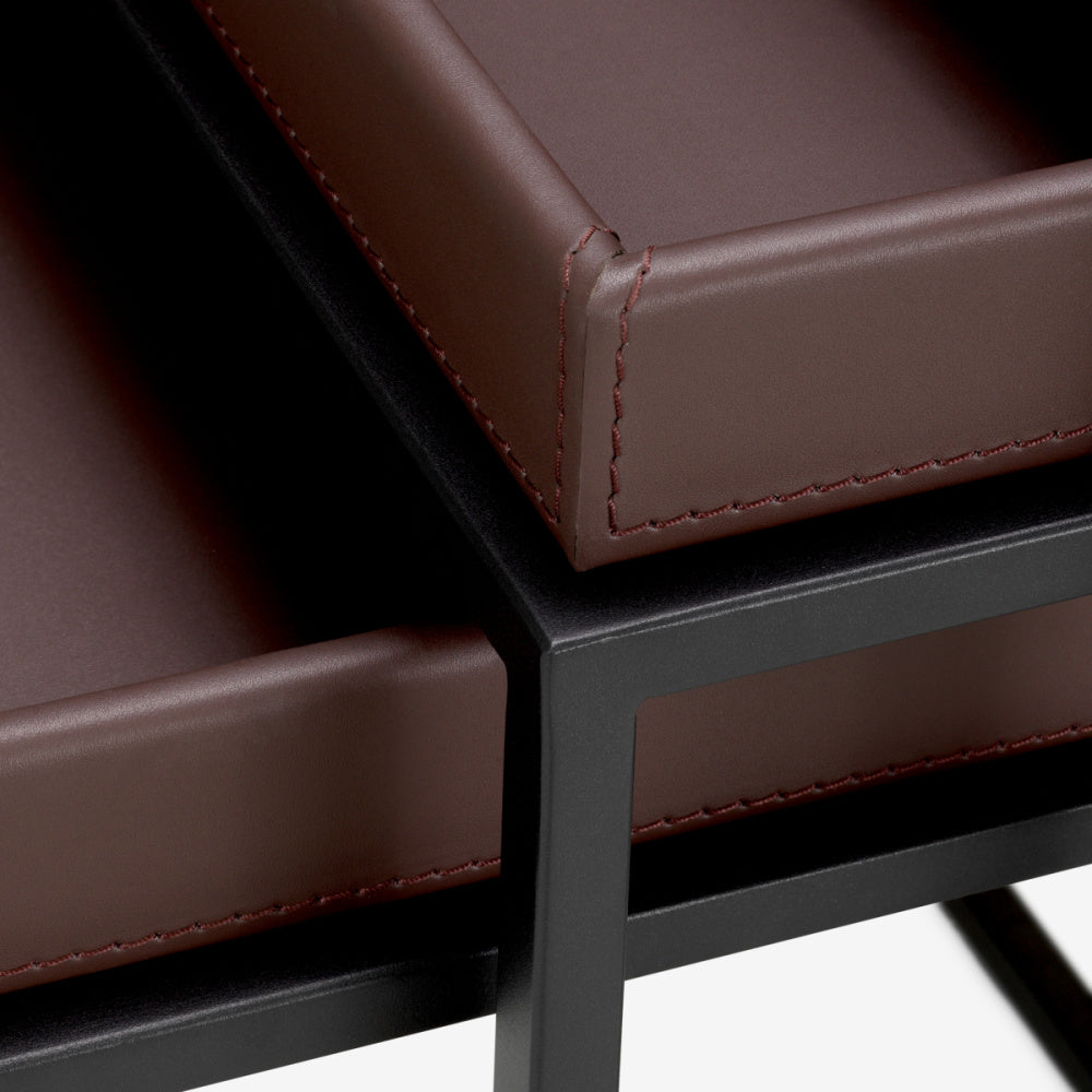 Eichholtz Léonard Side Table, Dark Brown Faux Leather, Black (120246)