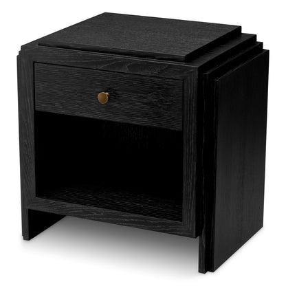Eichholtz ArtDeco Nightstand, Charcoal Grey Oak Veneer, Bronze (120277)