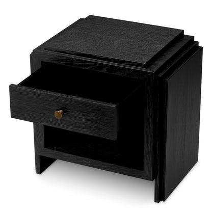 Eichholtz ArtDeco Nightstand, Charcoal Grey Oak Veneer, Bronze (120277)