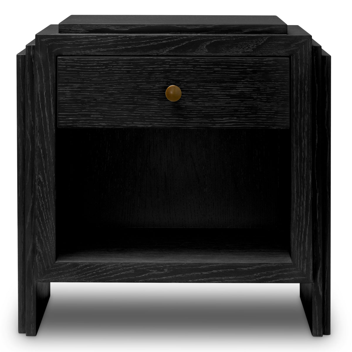 Eichholtz ArtDeco Nightstand, Charcoal Grey Oak Veneer, Bronze (120277)