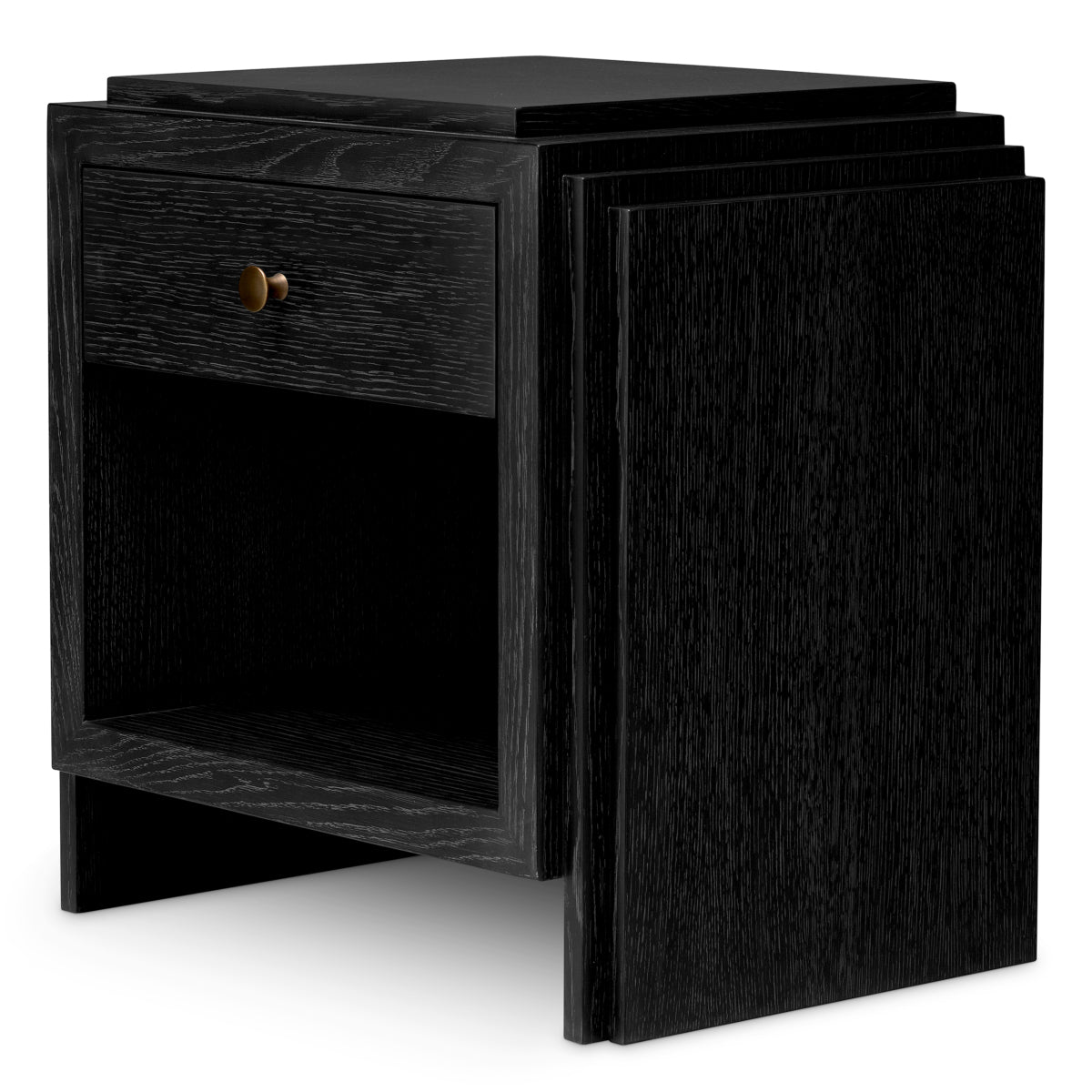 Eichholtz ArtDeco Nightstand, Charcoal Grey Oak Veneer, Bronze (120277)