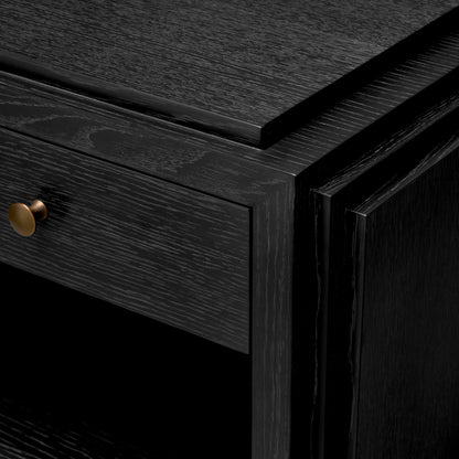Eichholtz ArtDeco Nightstand, Charcoal Grey Oak Veneer, Bronze (120277)