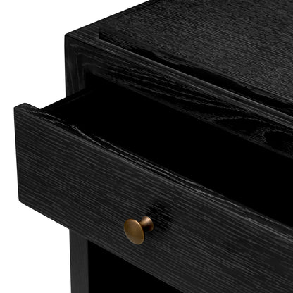 Eichholtz ArtDeco Nightstand, Charcoal Grey Oak Veneer, Bronze (120277)