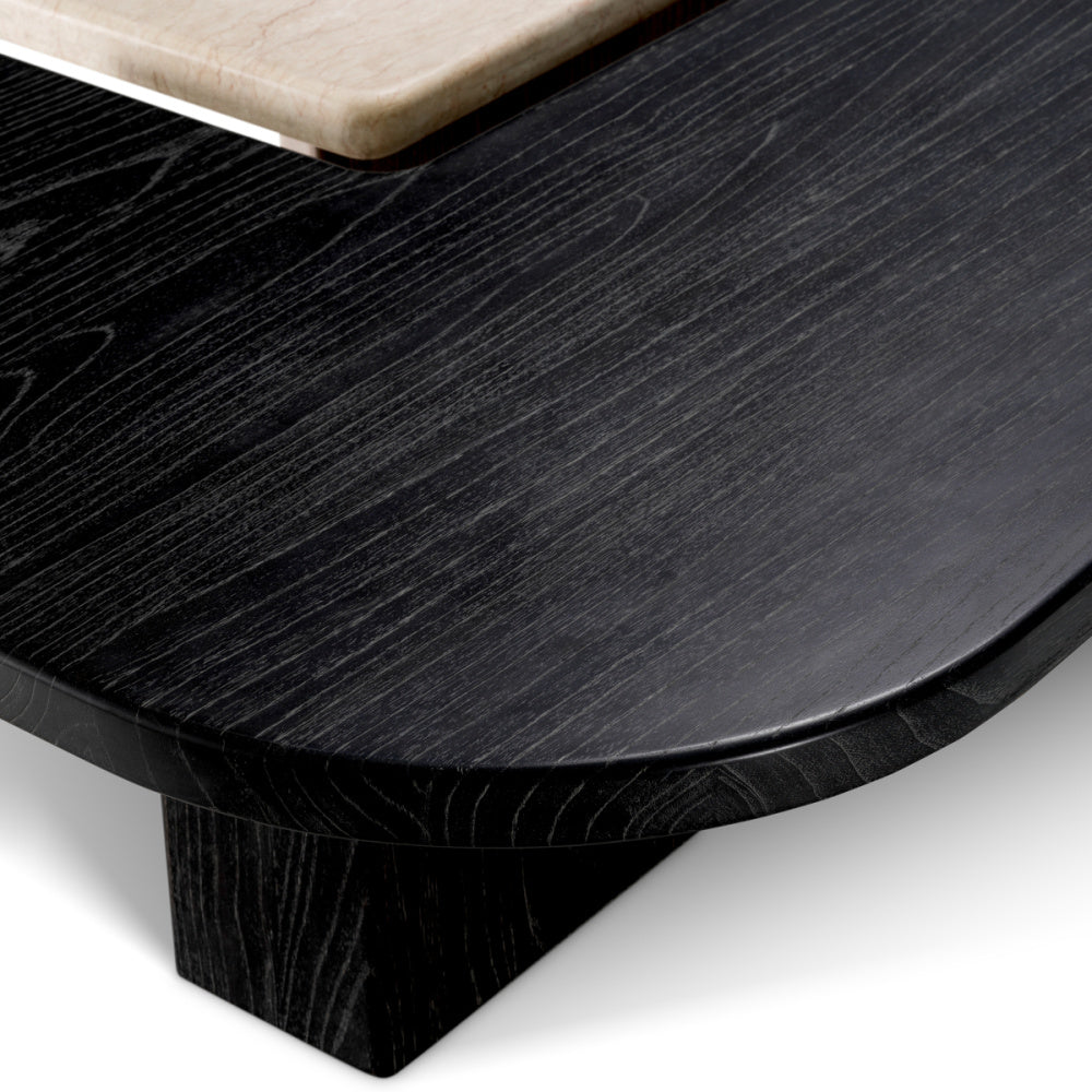 Eichholtz Yardham Coffee Table, Charcoal Grey Oak Veneer, Beige Marble (120359)