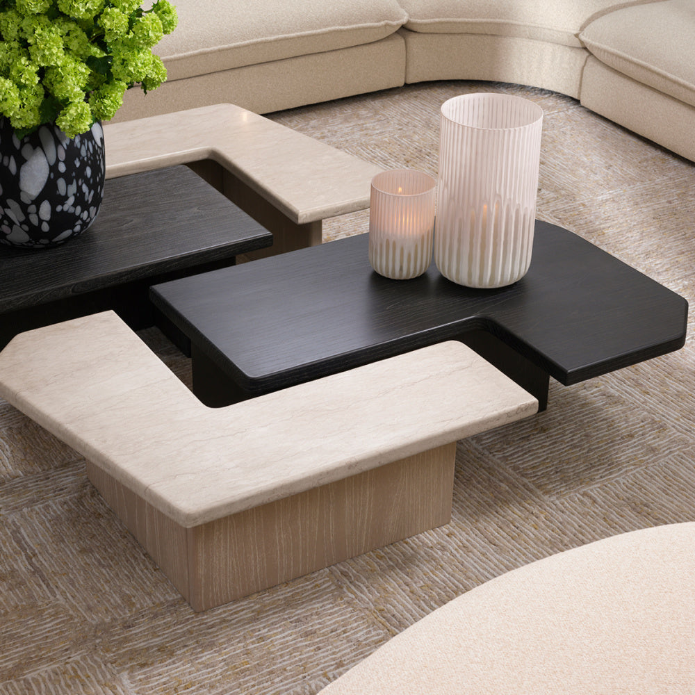 Eichholtz Yardham Coffee Table, Charcoal Grey Oak Veneer, Beige Marble (120359)