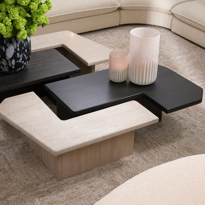 Eichholtz Yardham Coffee Table, Charcoal Grey Oak Veneer, Beige Marble (120359)