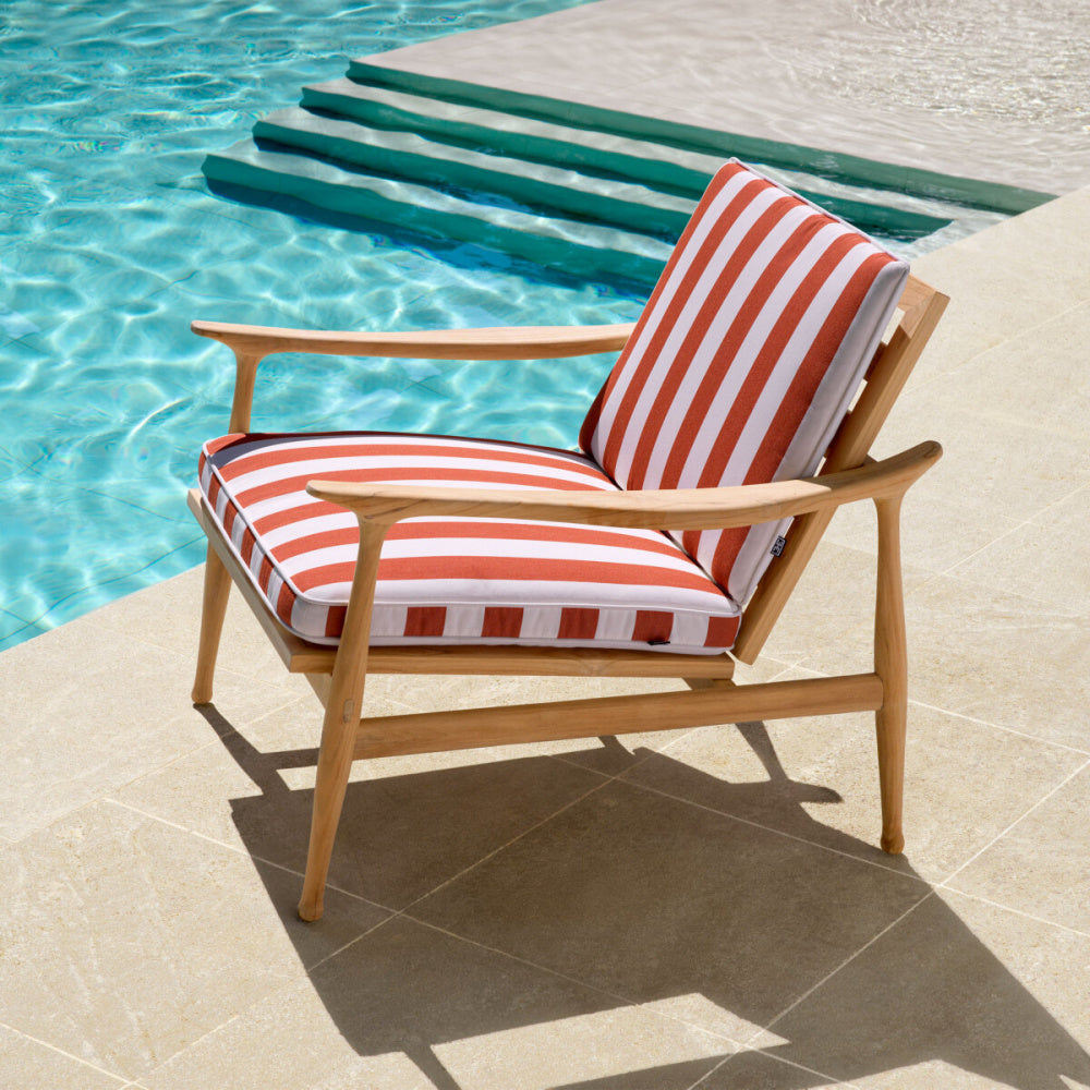 Eichholtz Manzo Outdoor Chair, Natural Teak, Florent Orange (120454)