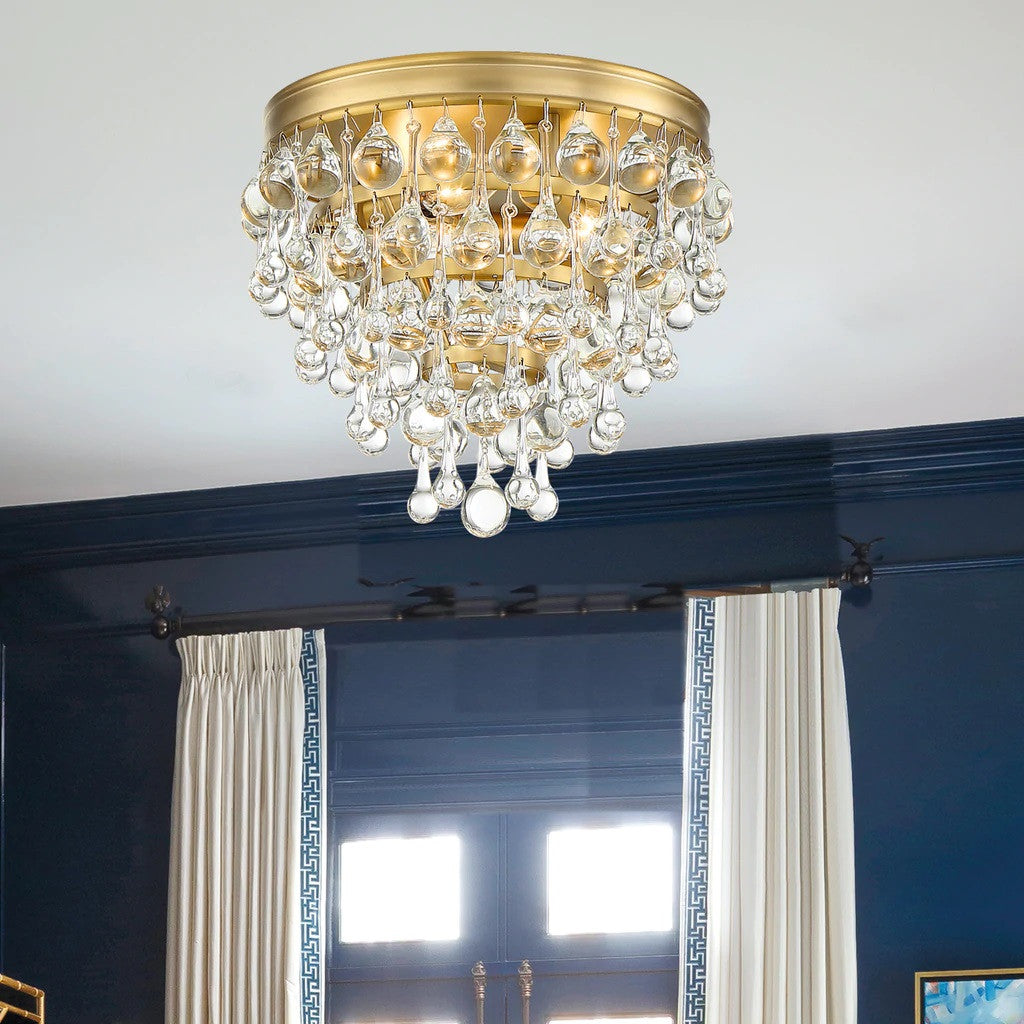 Calypso Flush Mount - Vibrant Gold, Clear Glass Drops 9.5"H, Crystorama (135-VG  2KRUT)