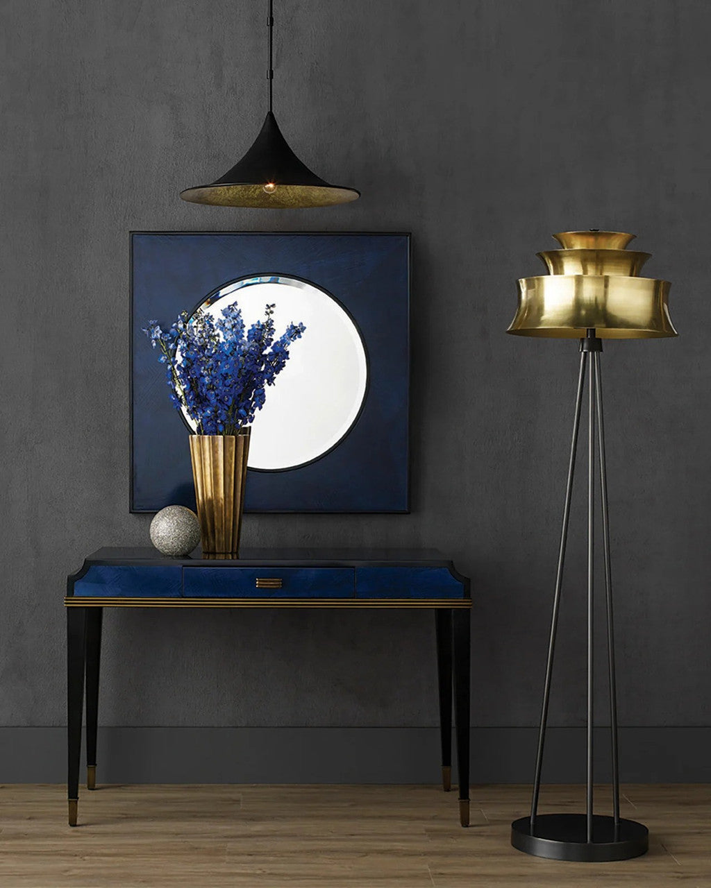Kallista Square Blue Mirror, Currey and Company (1000-0053 NJGZ)