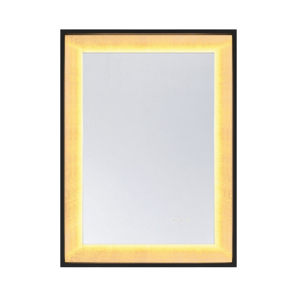Savoy House Corvalis 24" x 32" LED Rectangle Frontlit Mirror with Sand Black and Gold Leaf Frame - Sand Black and Gold Leaf