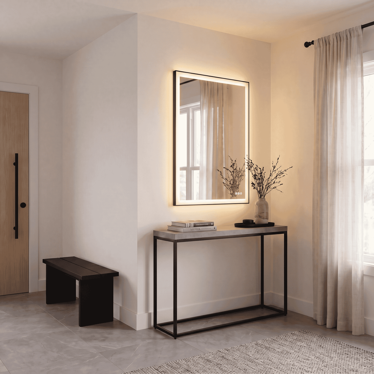 Savoy House Paulding 48" x 32" LED Rectangle Frontlit Mirror with Black Frame