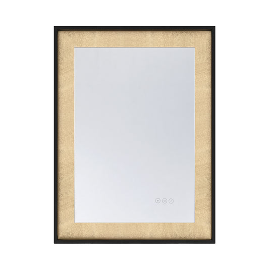 Corvalis 24" x 32" LED Rectangle Frontlit Mirror with Sand Black and Gold Leaf Frame