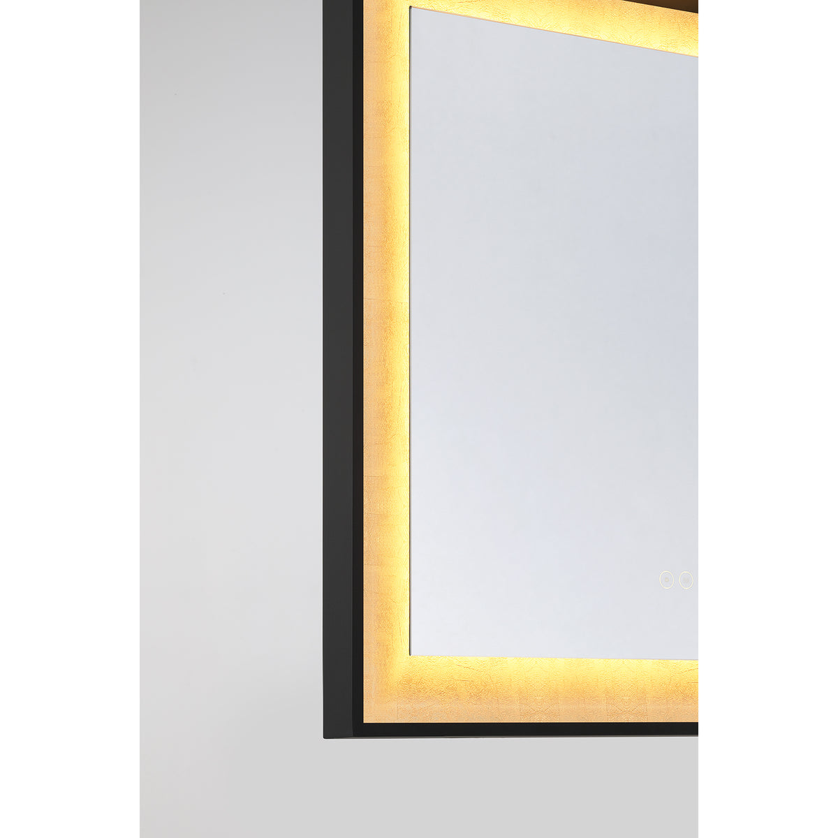 Corvalis 24" x 32" LED Rectangle Frontlit Mirror with Sand Black and Gold Leaf Frame