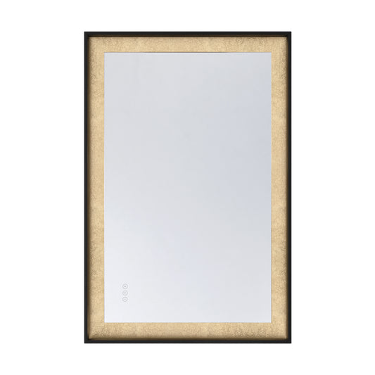Corvalis 48" x 32" LED Rectangle Frontlit Mirror with Sand Black and Gold Leaf Frame