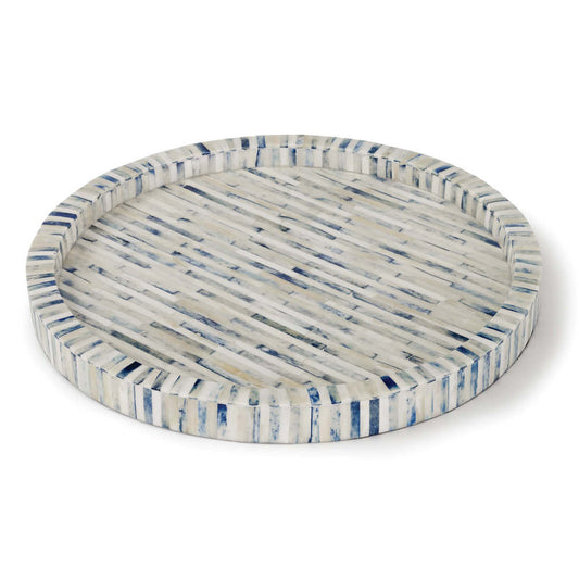 Regina Andrew Bone and Indigo Tray Round Blue, Natural