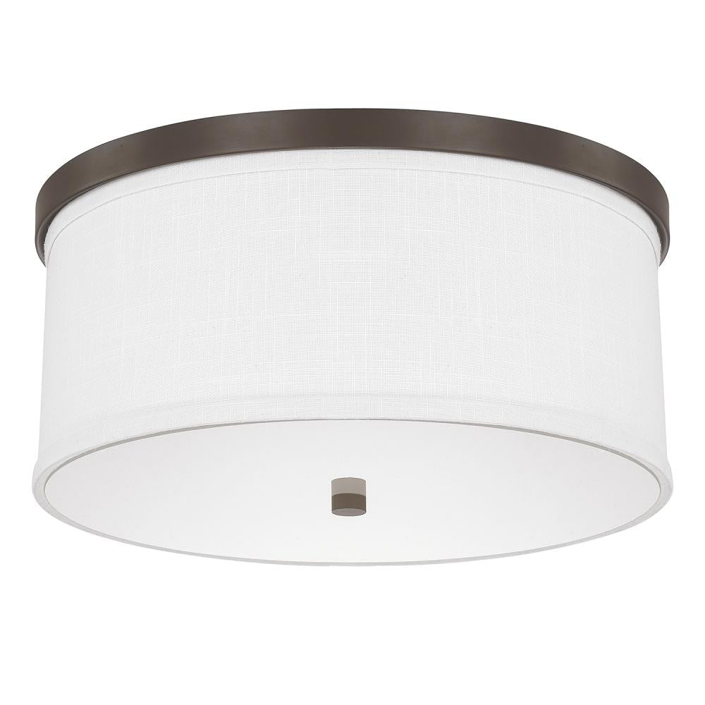 Midtown 3-Light Flush Mount - Burnished Bronze White Fabric