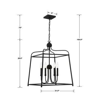Crystorama Sylvan 21.5" 4-Light Chandelier - dimensions