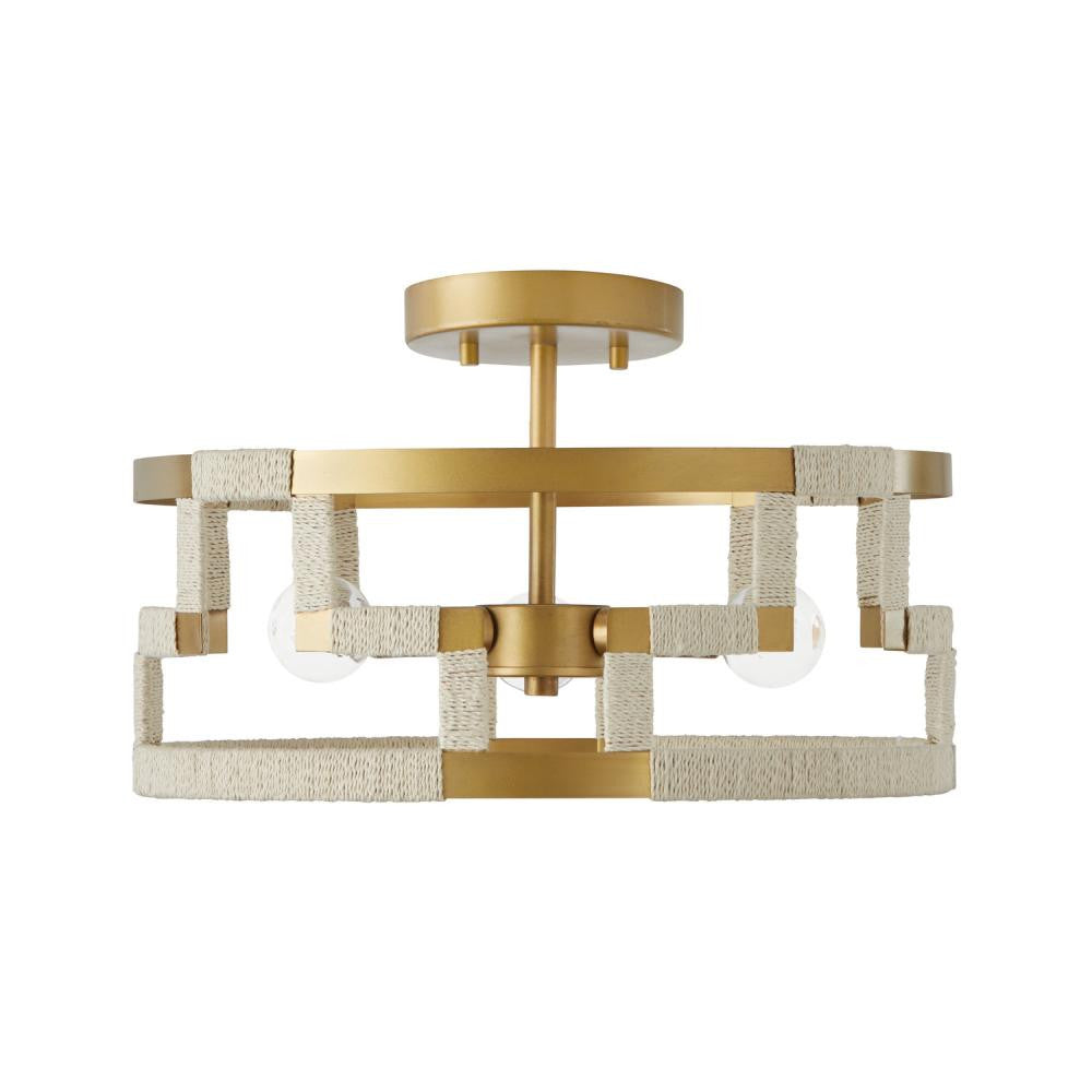 Capital Hala Semi-Flush Bleached Natural Jute and Patinaed Brass