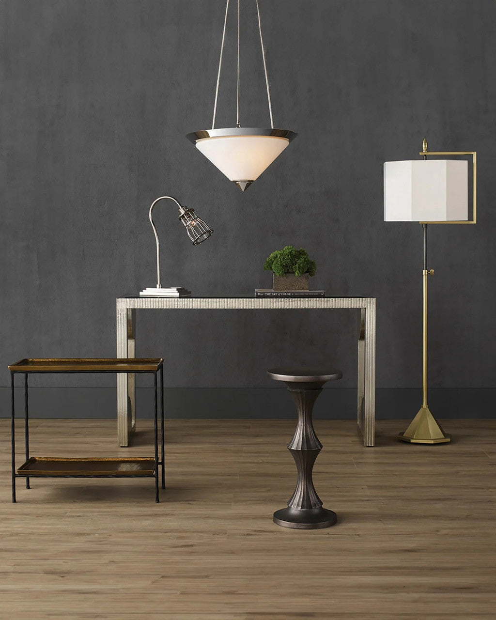 Boyles Brass Side Table, Currey and Company (4000-0060 NKFU)