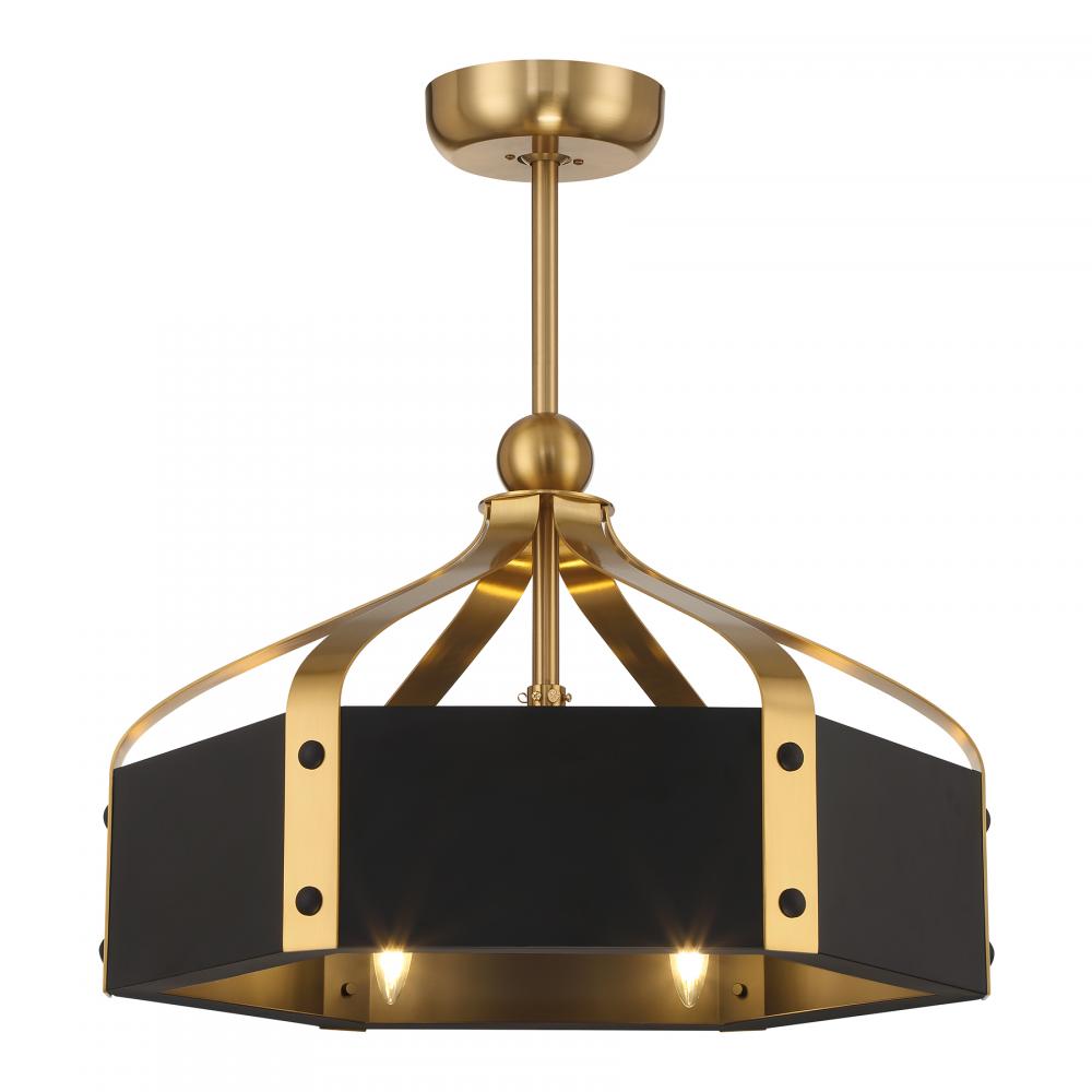 Savoy House Sheffield 6-Light LED Fan D'Lier - Matte Black with Warm Brass Accents